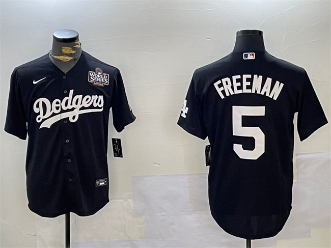 Men's Los Angeles Dodgers #5 Freddie Freeman Black 2024 World Series Cool Base Stitched Baseball Jersey Men's Los Angeles Dodgers #5 Freddie Freeman Black 2024 World Series Cool Base Stitched Baseball Jersey